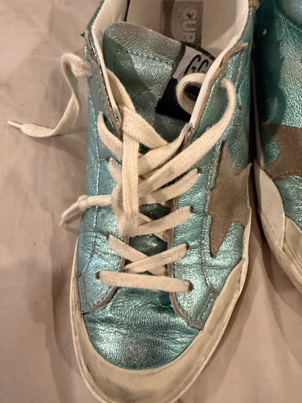 Golden Goose Metallic Teal Star Lace-Up Sneakers - Picture 12 of 12